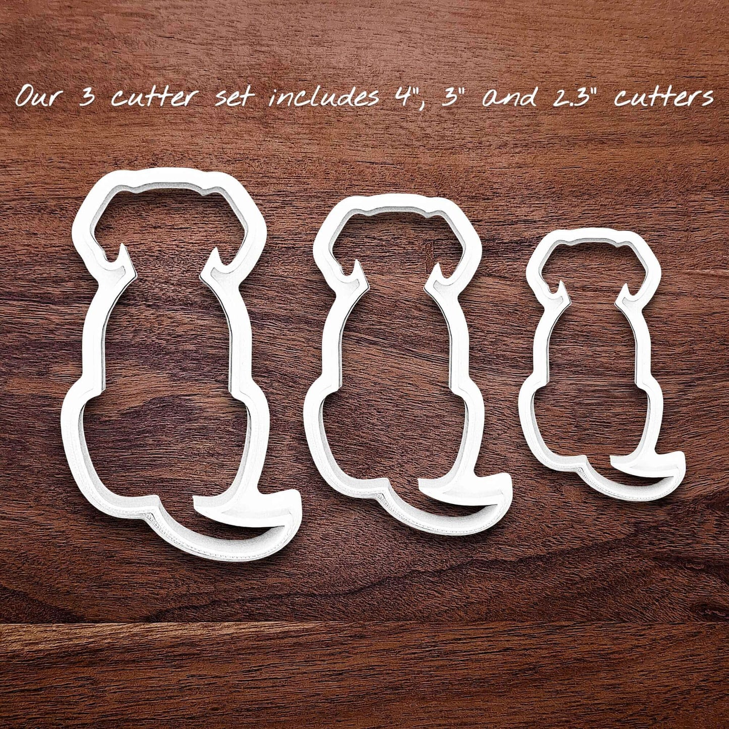 Set of 3 eco-friendly dog cookie cutters in small, medium, and large sizes—perfect for baking homemade treats, crafts, and pet party goodies.