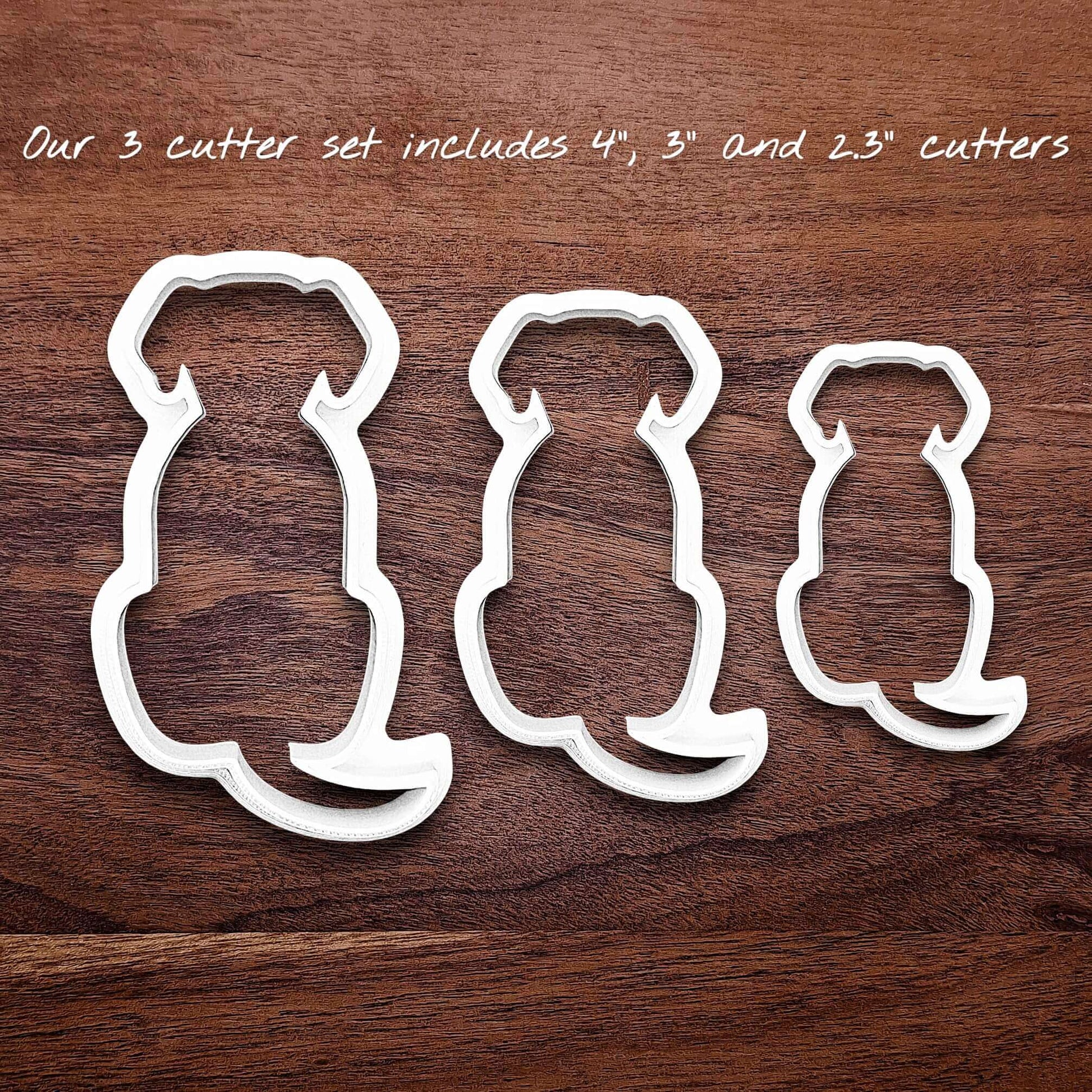 Set of 3 eco-friendly dog cookie cutters in small, medium, and large sizes—perfect for baking homemade treats, crafts, and pet party goodies.