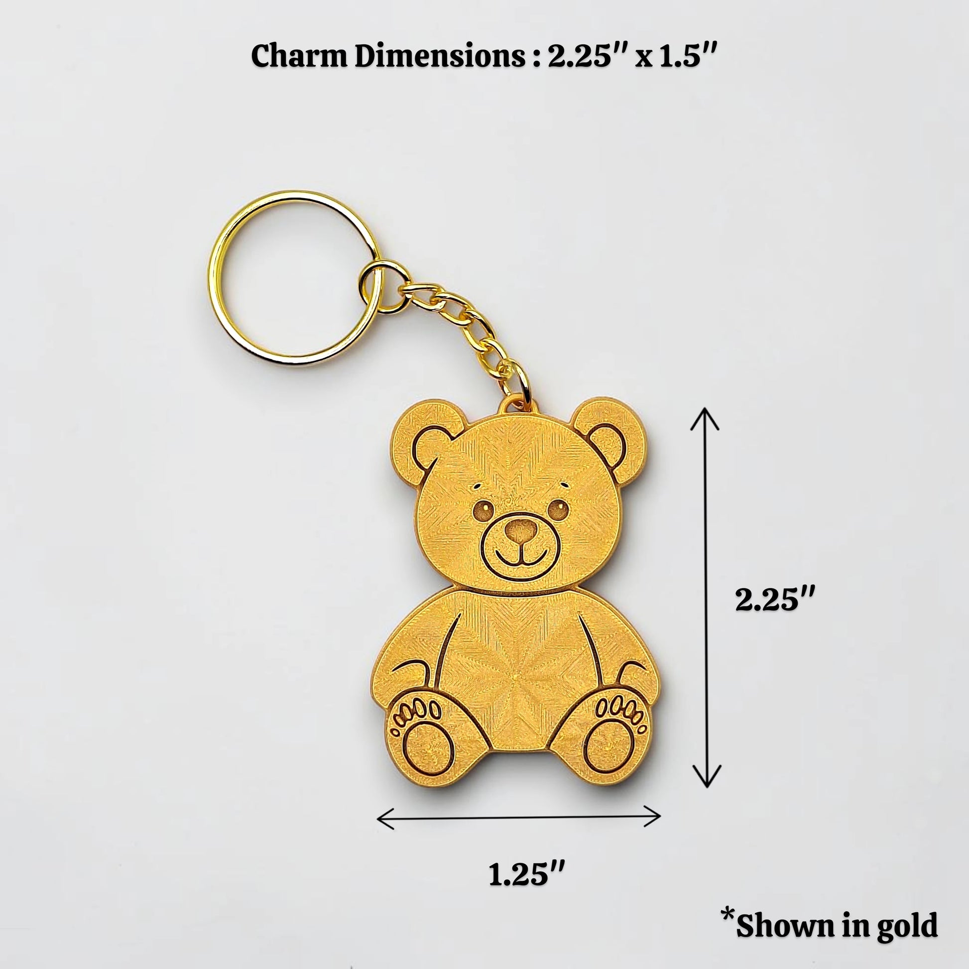 Colorful teddy bear keychain in gold - handmade eco-friendly charms perfect for kids, baby showers, party favors, or animal-themed gifts.