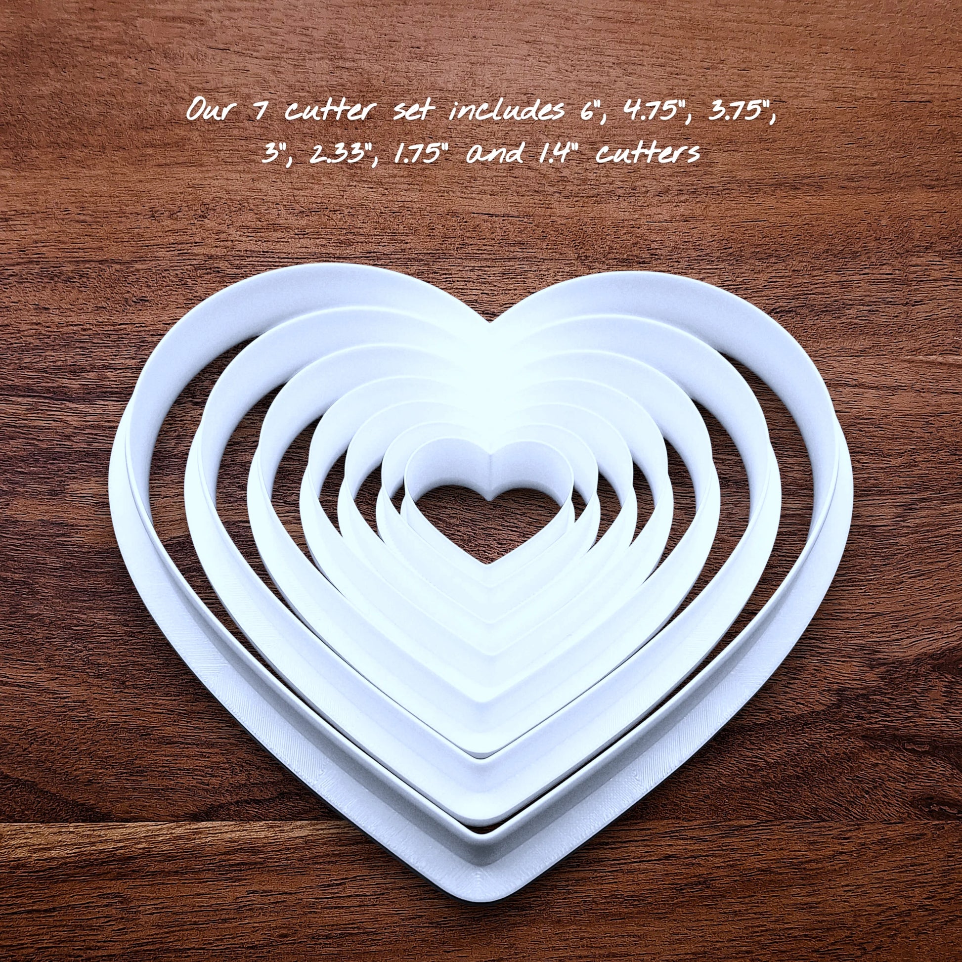 Customizable heart cookie cutter available in multiple sizes and 30 colors. Ideal for Valentine’s Day cookies, fondant, biscuits, and personalized baking projects.