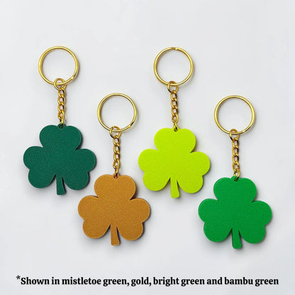 Handmade and customizable shamrock clover chains with gold keyrings, perfect for St Patrick's Day party favors and gifts