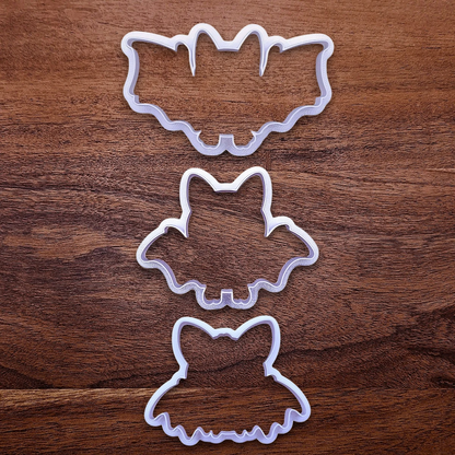 Bat cookie cutters, perfect for Halloween treats, fall party favors, and gifting. Customizable in 30 unique colors and made from eco-friendly materials.