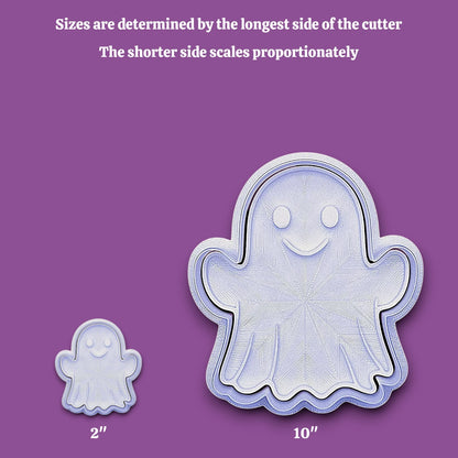 Photo guide showing how our cookie cutter sizing works for different shapes of cookie cutters and stamps.