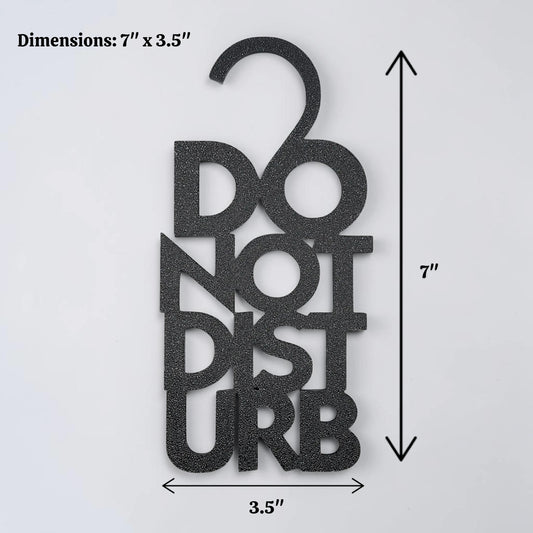 Black 'DO NOT DISTURB' sign with dimensions on a white background
