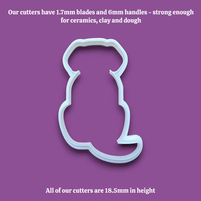 Dog cookie cutter featuring a Lab or golden retriever design, ideal for baking full-sized dog treats, fondant crafts, cookie dough. ceramics and more. Available in 30 unique colors and ranges from 2 to 10 inches.
