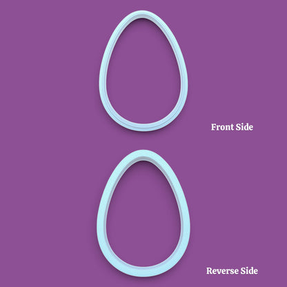 Handmade and customizable Egg Cookie Cutter shown front and reverse – Oval-shaped baking tool for cookies, fondant, sandwiches, and crafts, available in multiple sizes and vibrant colors.