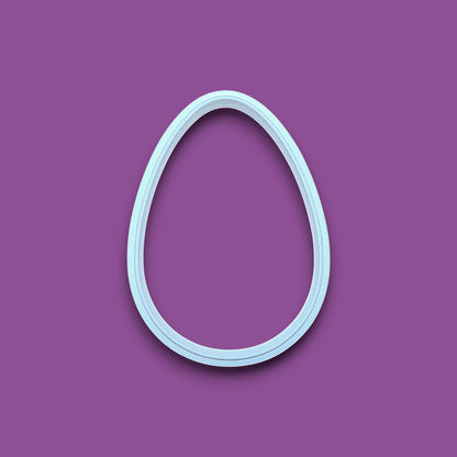 Egg Cookie Cutter in white – Oval-shaped baking tool for cookies, fondant, sandwiches, and crafts, available in multiple sizes and vibrant colors.