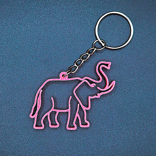 Hot pink elephant keychain shown front-facing with smooth detail, fun handmade charm for elephant lovers, kids, or wildlife party favors.