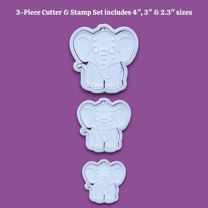 Elephant Cookie Cutter & Stamp Set- Safari Craft Ceramic & Fondant Mold