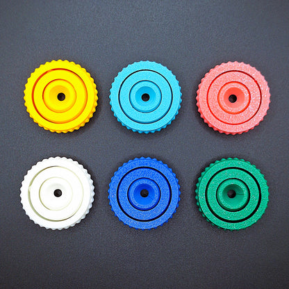 Six fidget gyro spinners with modern designs and smooth spin, handmade from eco PLA, great for stress relief, sensory play, and focus support.
