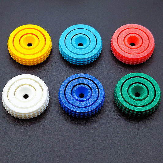 Six fidget gyro spinners with modern designs and smooth spin, handmade from eco PLA, great for stress relief, sensory play, and focus support.