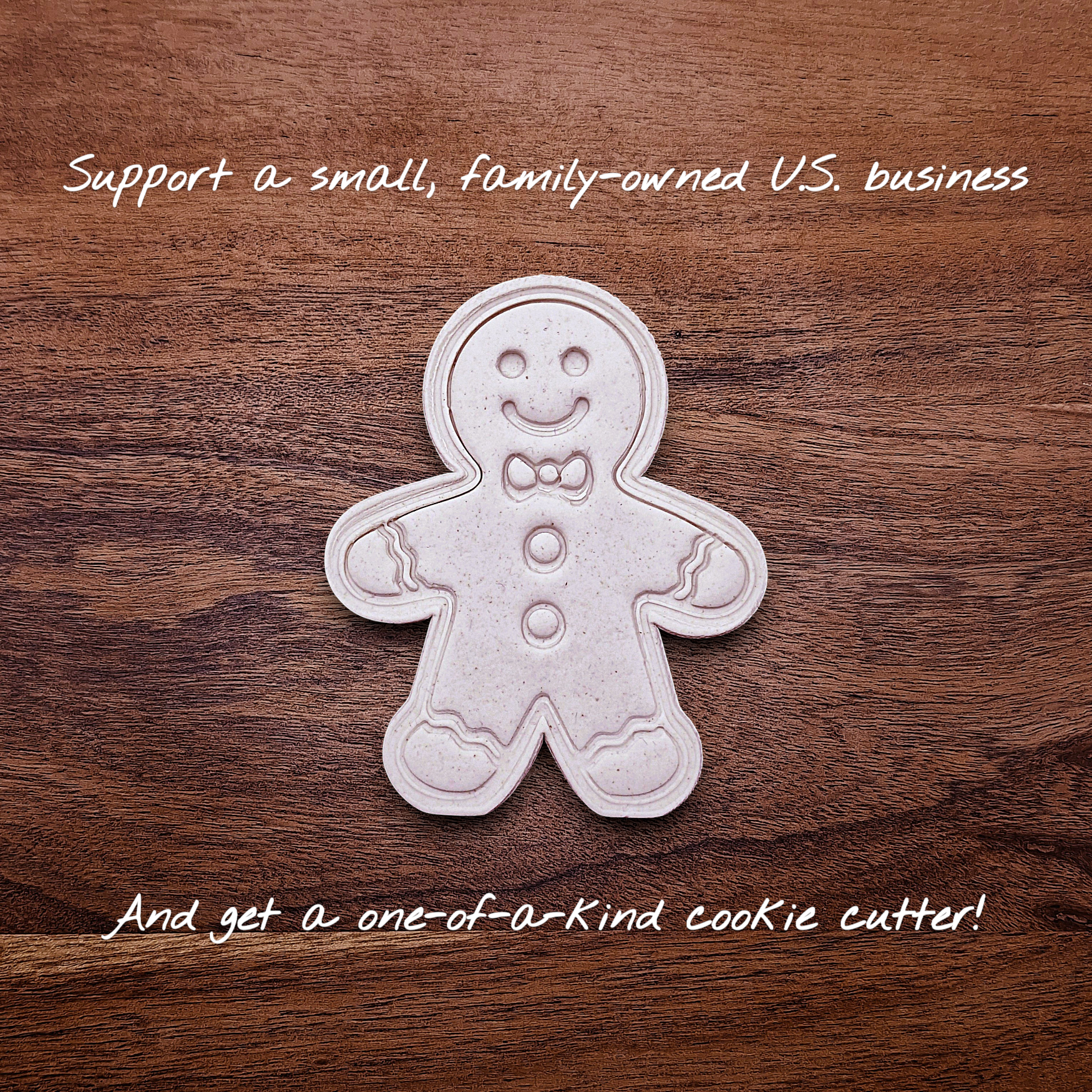 Holiday gingerbread man cookie cutter cutout and imprint – add festive details easily to your Christmas cookies, fondant, or clay crafts.