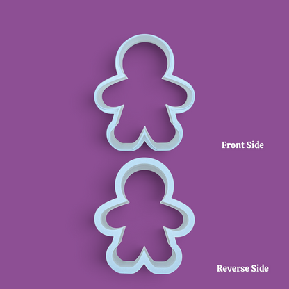 Gingerbread man cookie cutter without stamp shown front and reverse – choose your perfect size and color for holiday cookies, fondant toppers, or festive baking projects.