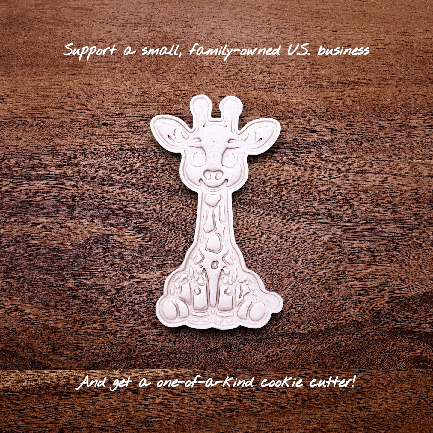 Giraffe cookie cutter cutout and imprint, make cute safari cookies or fondant toppers with charming animal detail.