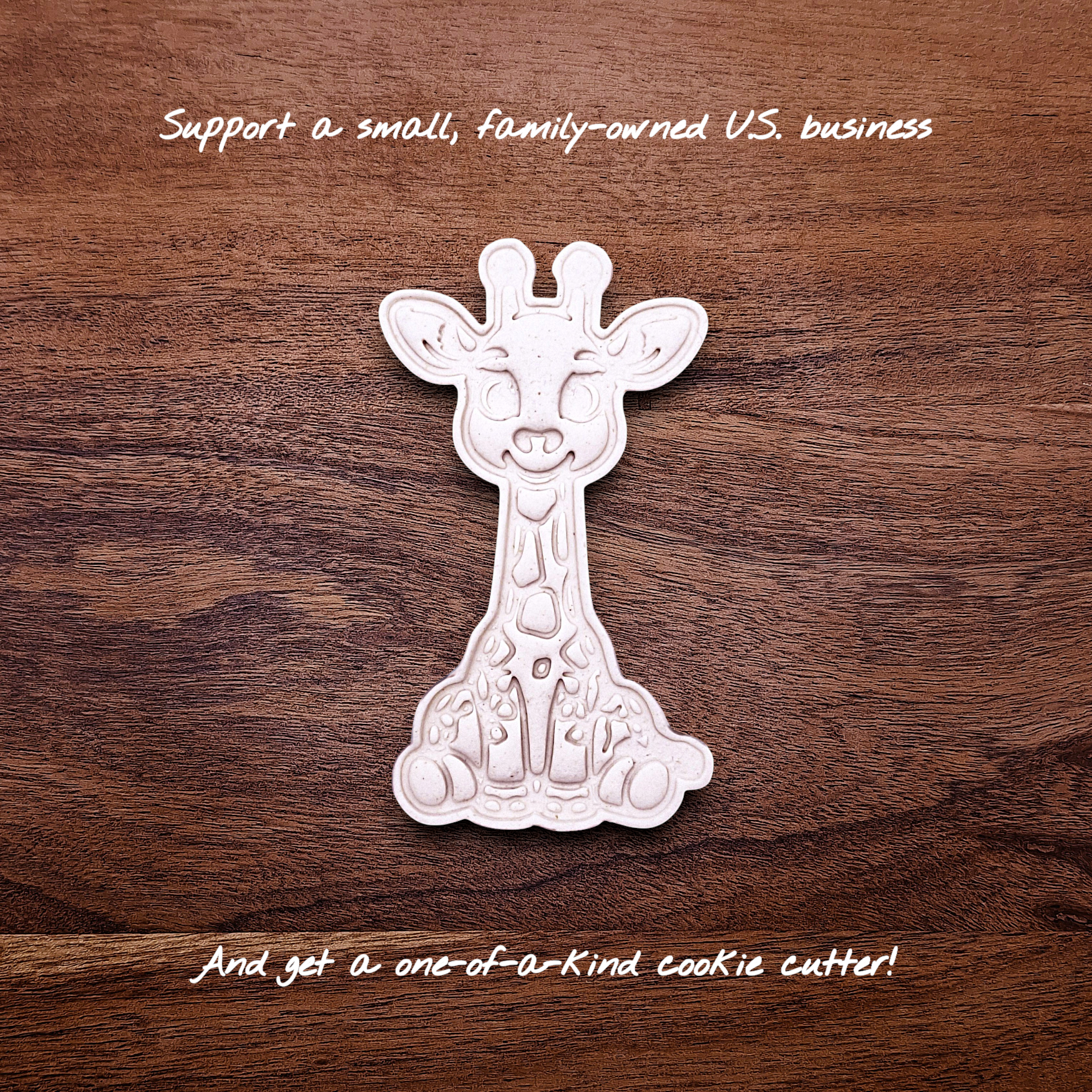 Giraffe cookie cutter cutout and imprint, make cute safari cookies or fondant toppers with charming animal detail.