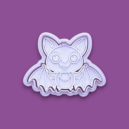 Cute bat cookie cutter with stamp - adds cute Halloween charm. Complete with cute details for whimsical baking, parties, or spooky gifting. Handmade and customizable in 30 colors.