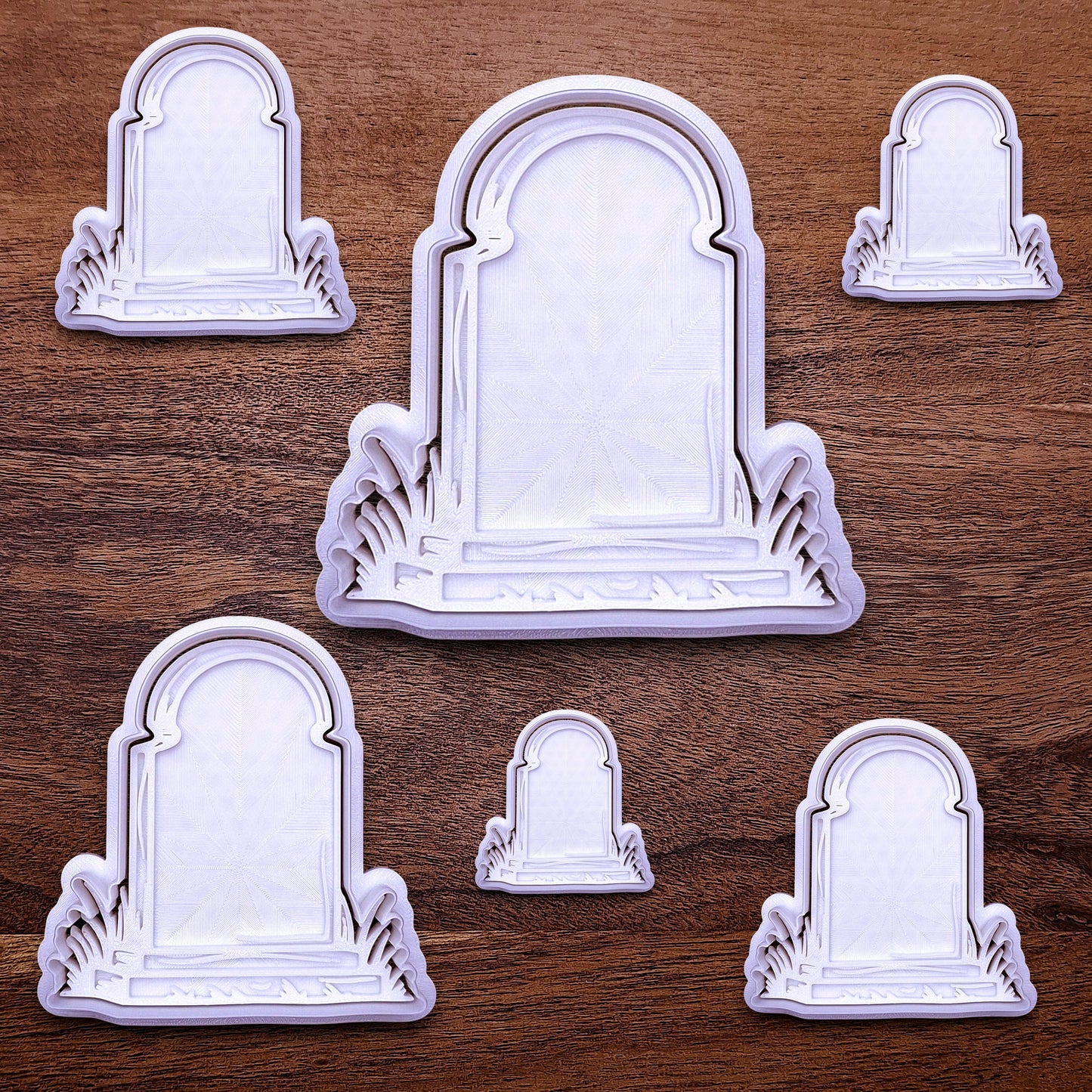 Gravestone cookie cutters and stamps for eerie, easy-to-decorate cookies or creepy fondant toppers.
