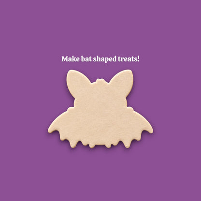 Bat cookie dough with cute details from cutter and stamp set, perfect for cute and spooky Halloween bakes without the need for piping.