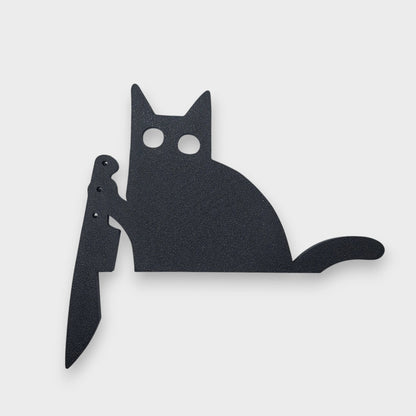 Black cat door topper, creepy Halloween decor, funny gothic home accent, prank gift idea for cat lovers with dark humor.