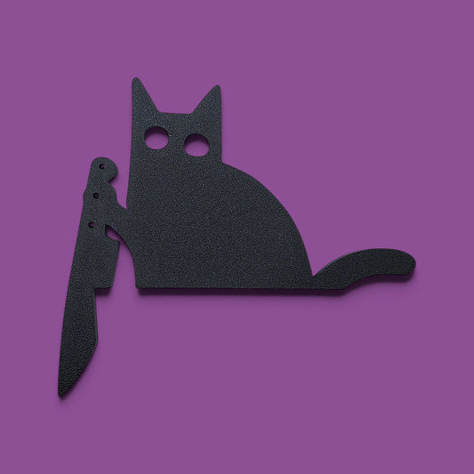 Halloween black cat door topper, creepy fall decor, funny gothic home accent, prank gift idea for cat lovers with dark humor.