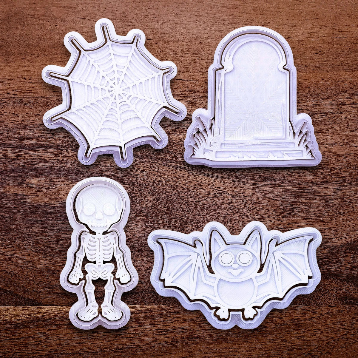 Halloween Cookie Cutter Set - Skeleton, Spiderweb, Gravestone & Bat
