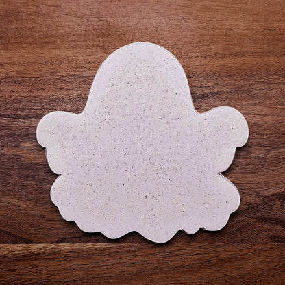 Handmade and customizable ghost cookie cutter dough imprint, great for baking Halloween trick or treats or kid-friendly spooky snacks.