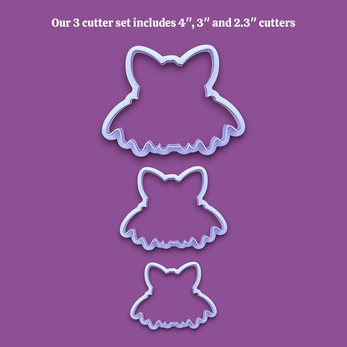 Three cute bat cookie cutters - adds cute Halloween charm. Complete with cute details for whimsical baking, parties, or spooky gifting. Handmade and customizable in 30 colors.