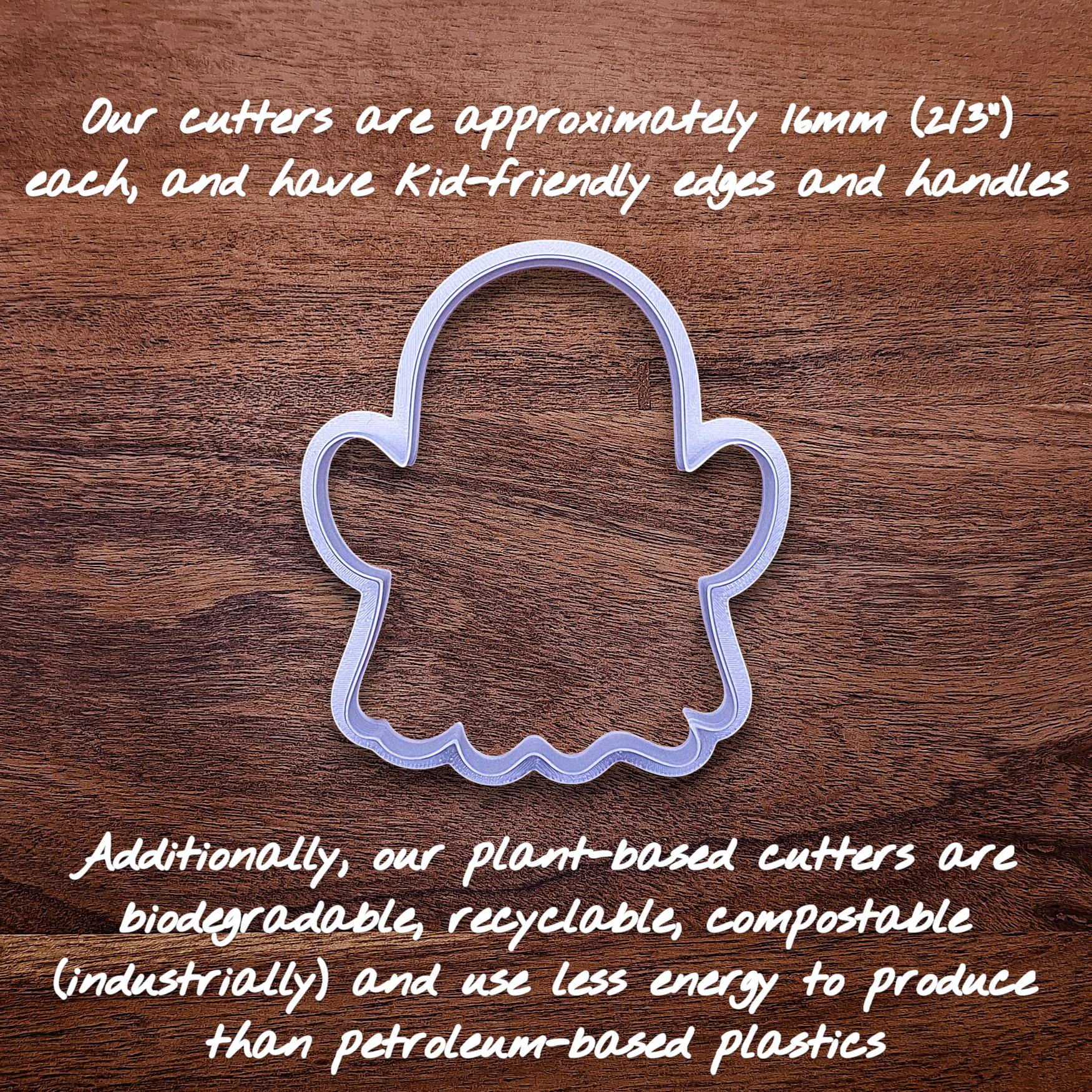Ghost-shaped cookie cutter without stamp – versatile Halloween baking tool for cookies, fondant, crafts, or clay projects.