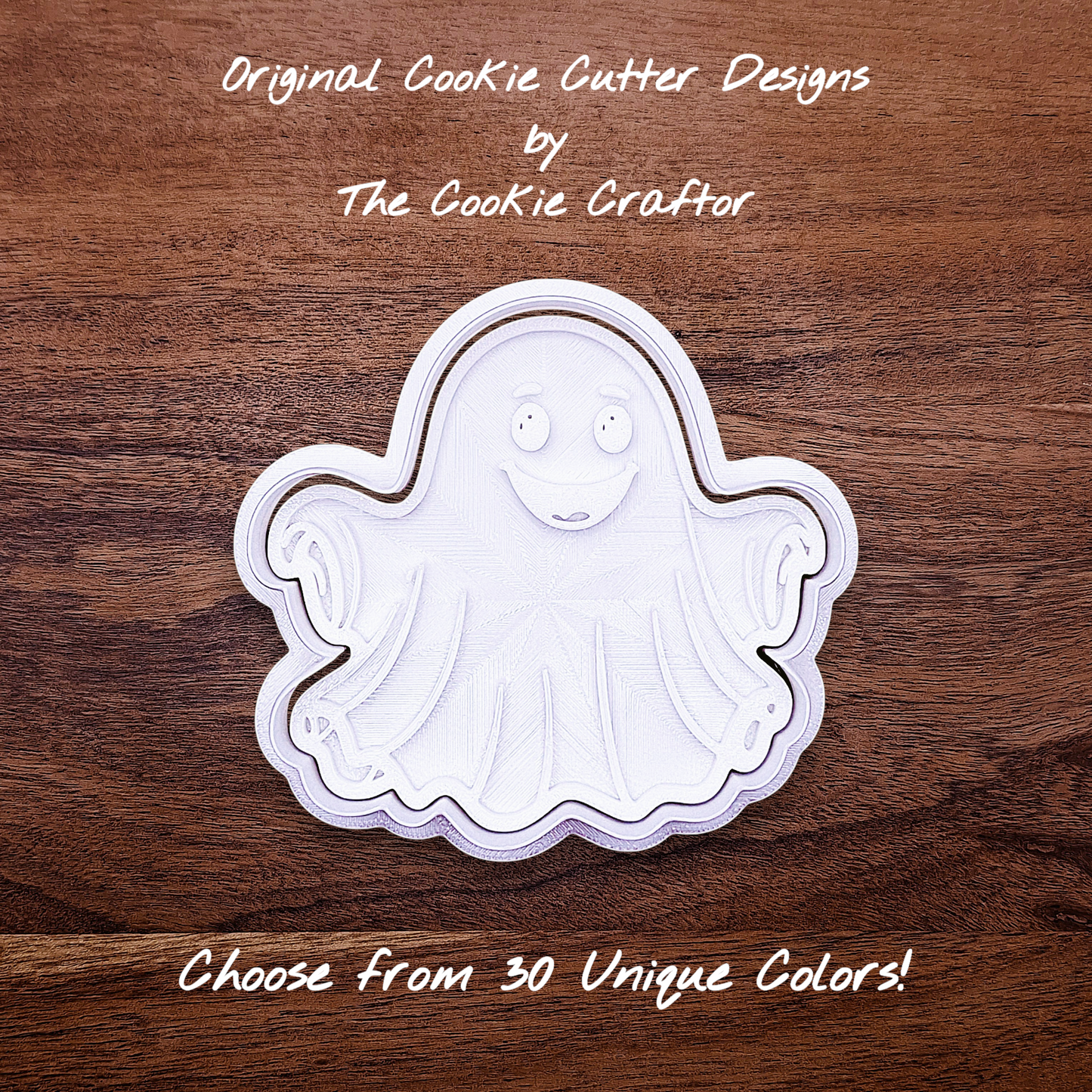 Halloween ghost cookie cutter and stamp combo. Great for easy decorating and fun fall baking for school or spooky family celebrations.