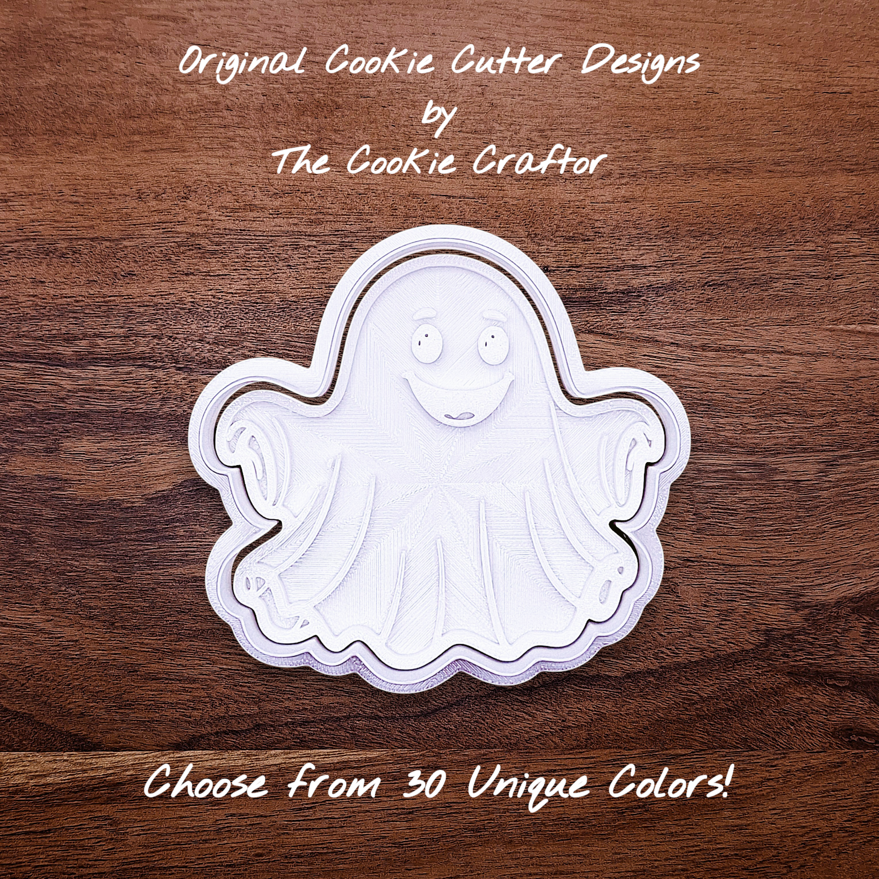 Halloween ghost cookie cutter and stamp combo. Great for easy decorating and fun fall baking for school or spooky family celebrations.