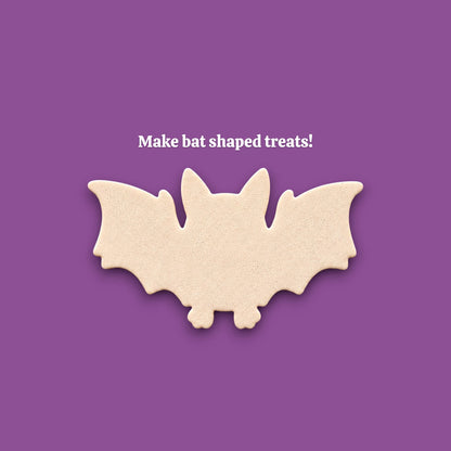 Close-up of bat cookie cutout showing wing and body design made with bat cookie cutter.