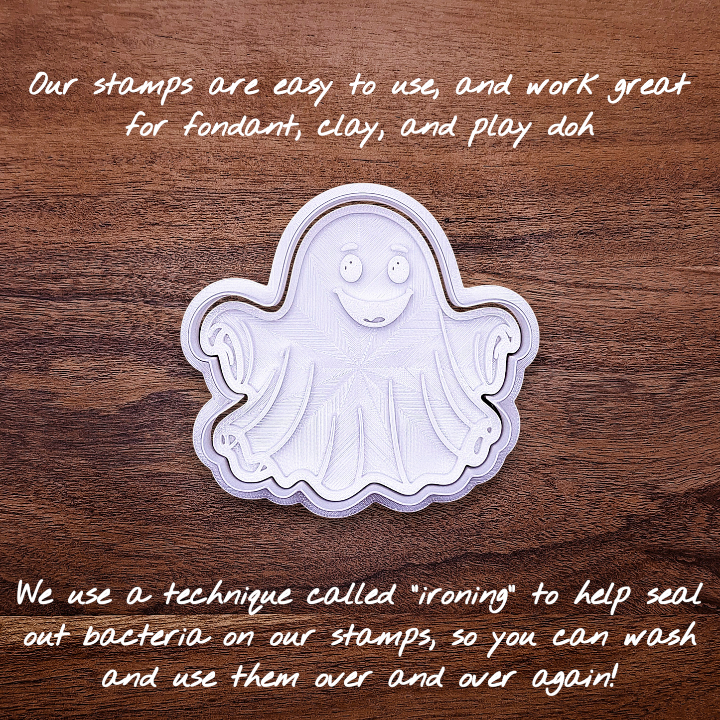 Halloween ghost cookie cutter and stamp combo. Great for easy decorating and fun fall baking for school or spooky family celebrations.