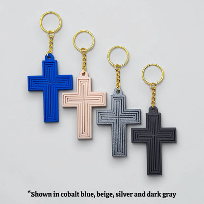 Handmade and customizable articulated cross keychains, ideal for personalized gifts, church events, VBS, and faith-based accessories.