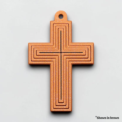 Handmade and customizable articulated cross keychains in cocoa brown, ideal for personalized gifts, church events, VBS, and faith-based accessories.
