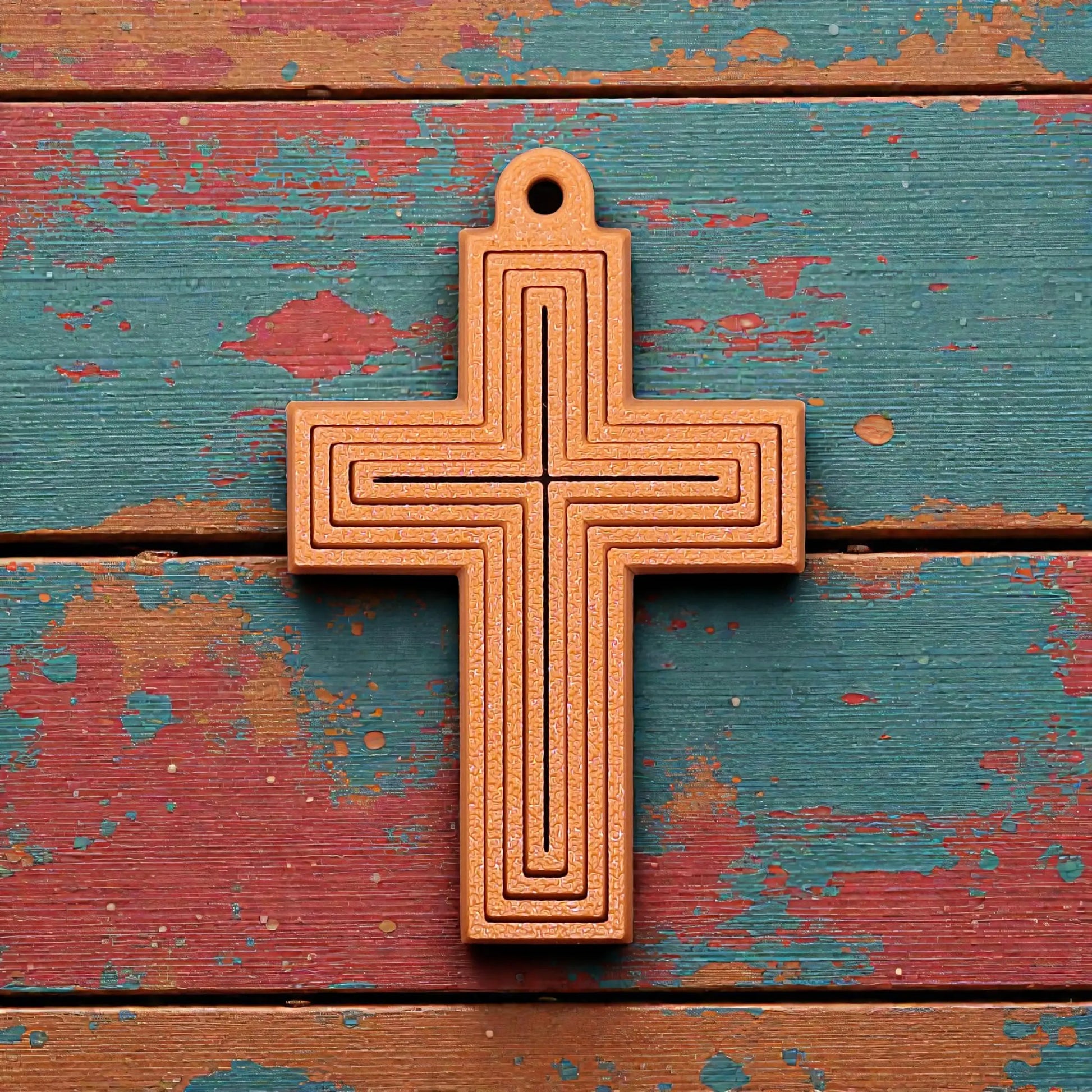Handmade and customizable articulated cross keychains in cocoa brown, ideal for personalized gifts, church events, VBS, and faith-based accessories.