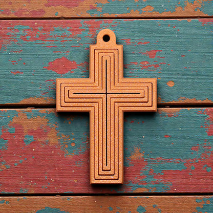 Handmade and customizable articulated cross keychains in cocoa brown, ideal for personalized gifts, church events, VBS, and faith-based accessories.