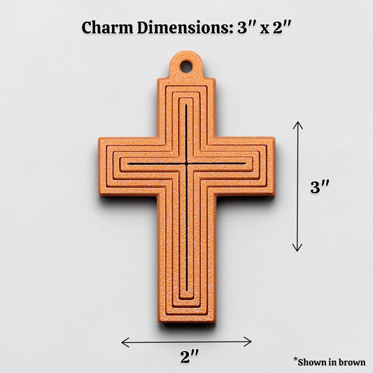 Handmade and customizable articulated cross keychain in brown, ideal for personalized gifts, church events, VBS, and faith-based accessories.
