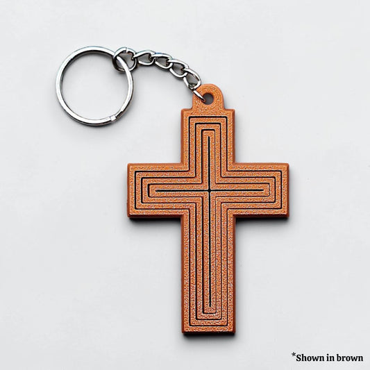 Handmade and customizable articulated cross keychain, ideal for personalized gifts, church events, VBS, and faith-based accessories.
