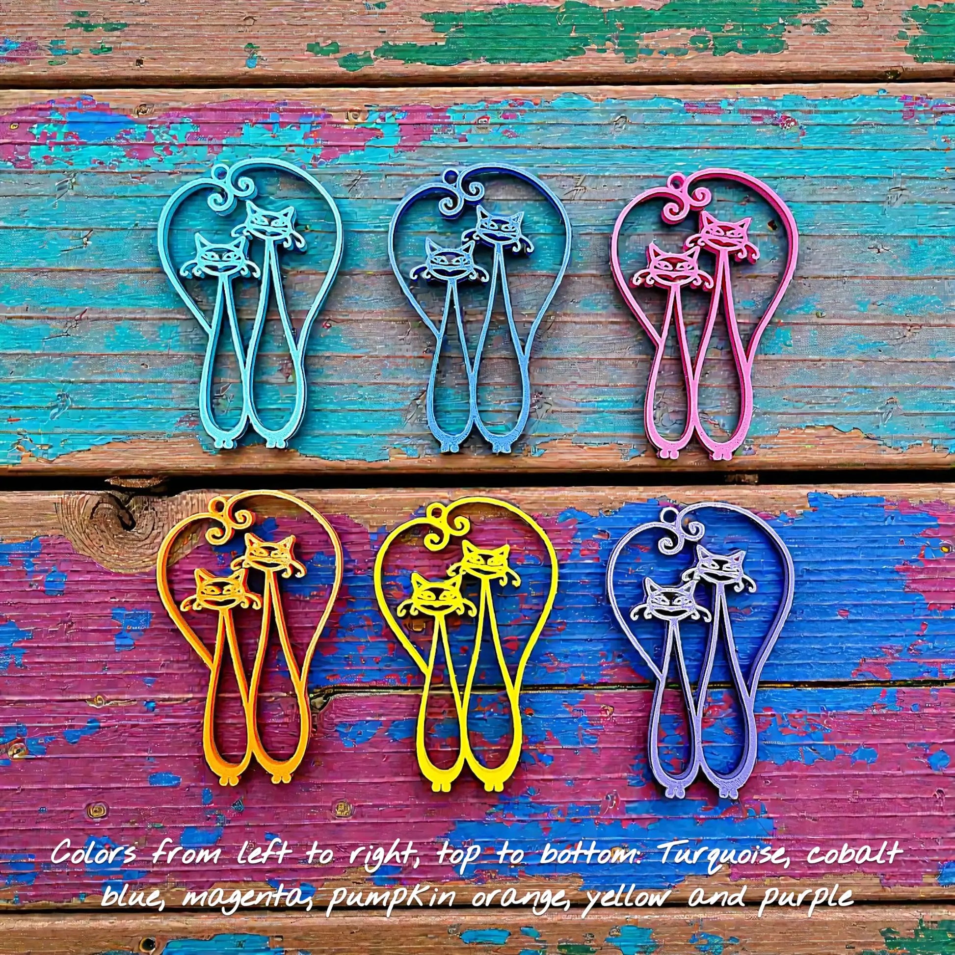 Handmade and customizable cat couple keychains in different colors, perfect for couples, best friends, or pet lovers.