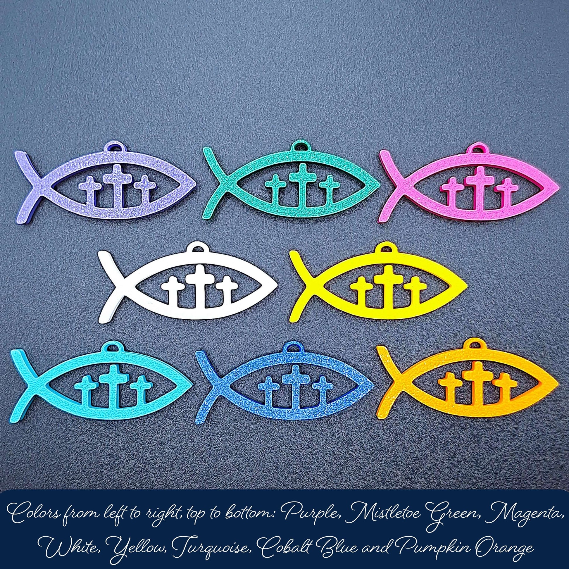 Handmade Christian Fish Keychain featuring three crosses, perfect for religious gifts, baptism, confirmation, Sunday school, and church events.