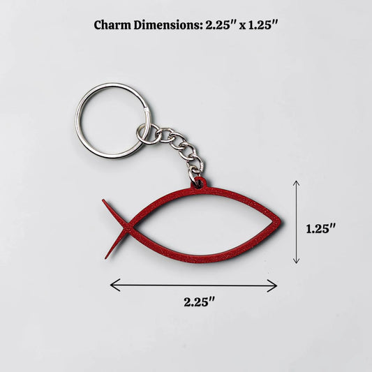 Handmade and customizable Ichthys Fish Keychain, inspirational religious charms for Easter gifts, VBS giveaways, and church favors.