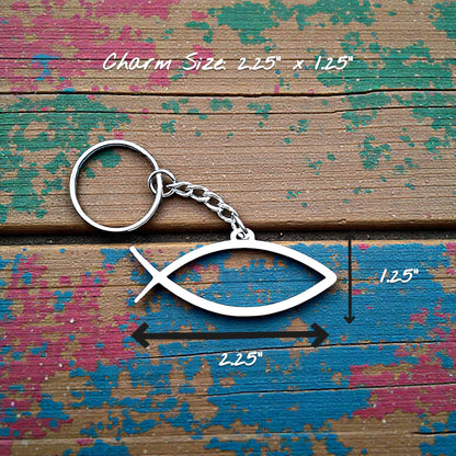 Handmade and customizable Ichthys Fish Keychain, inspirational religious charms for Easter gifts, VBS giveaways, and church favors.