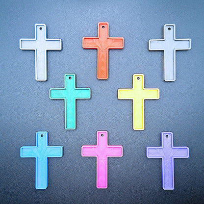 Eight colorful cross keychains, handmade and eco-friendly, perfect for church events, VBS, religious gifts, and faith-based keepsakes.