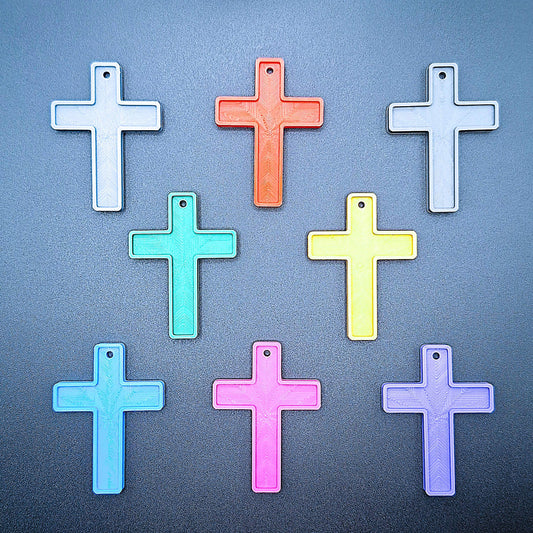 Eight colorful cross keychains, handmade and eco-friendly, perfect for church events, VBS, religious gifts, and faith-based keepsakes.