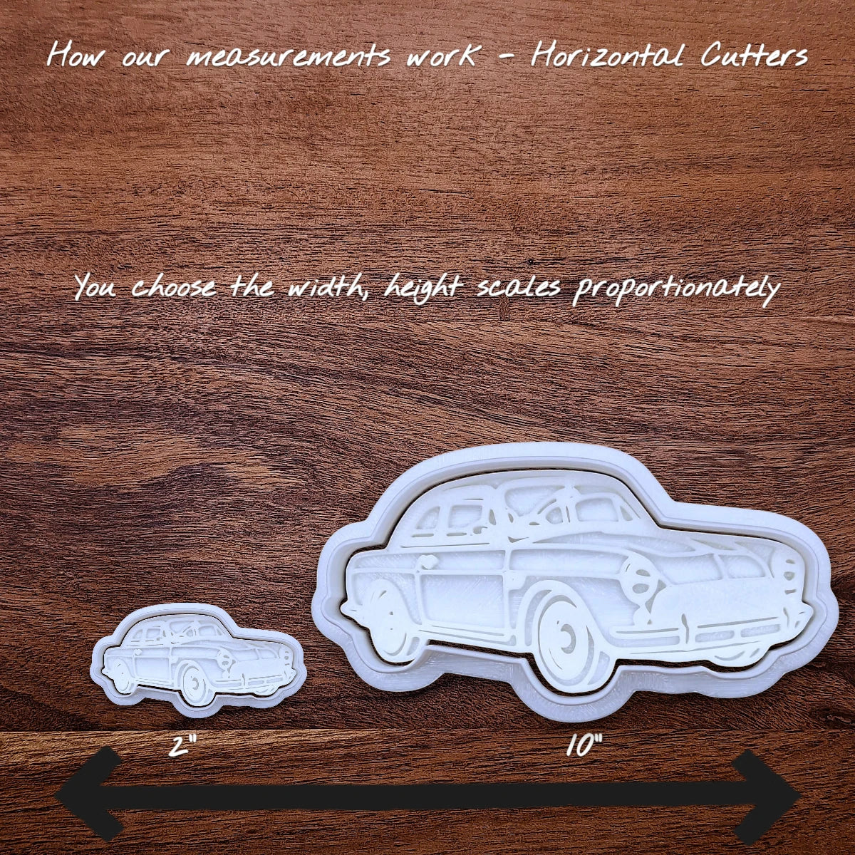 Size chart showing how sizing increasing and decreasing works for the cookie cutter and stamp
