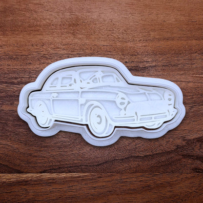 Handmade and customizable antique roadster car cookie cutter and stamp, perfect for vintage car themed cookies, birthdays and gifting.