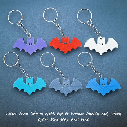 Set of 6 colorful bat keychains—eco-friendly spooky charms, perfect for Halloween gifts, party favors, or gothic-themed keyring collections.