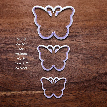 Handmade and customizable butterfly cookie cutters in three sizes, perfect for spring baking, garden party treats, birthdays, events, weddings, fondant decorations, and whimsical cookie designs.