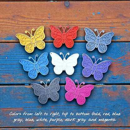 Handmade and customizable butterfly keychains in eight colors, perfect for gifts, party favors, or nature-themed accessories.