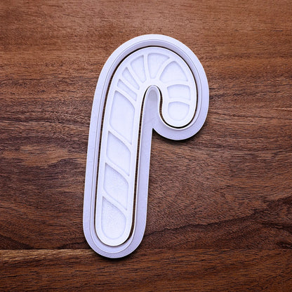 Handmade and customizable Candy Cane Christmas Cookie Cutter and Stamp - adds festive striped detail for easy holiday baking and decorating treats, available in 30 unique colors.